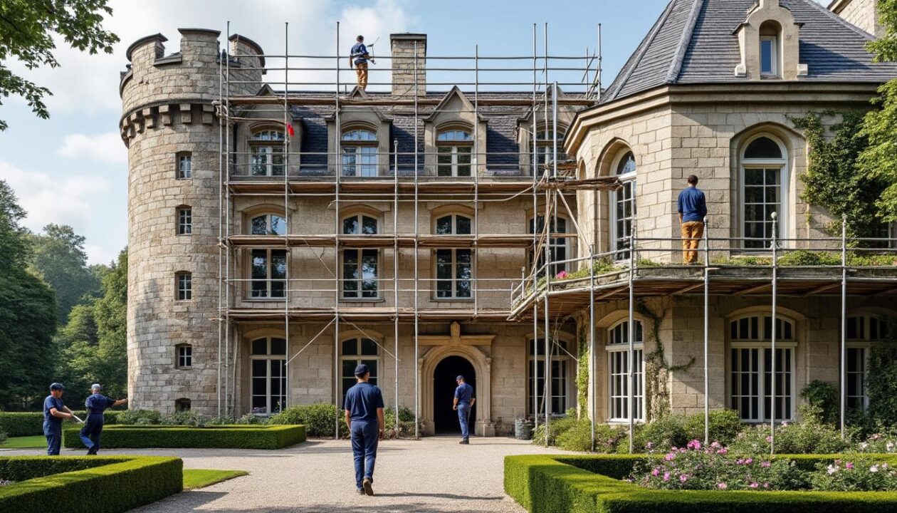 début des travaux de restauration extérieure du château transformé en ethno-musée, préservant son patrimoine historique tout en valorisant la culture locale.